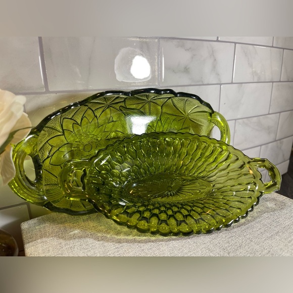 Vintage Indiana Green set of 2 serving bowls trinket bedroom or bathroom dishes - Picture 4 of 9